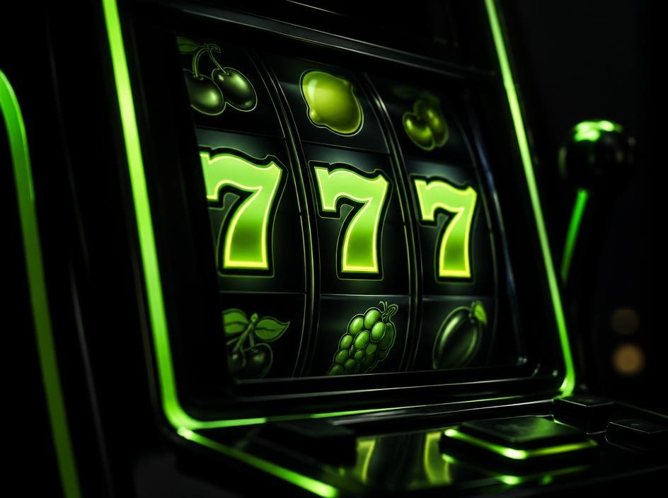 Glowing slot machine reels showing lucky sevens